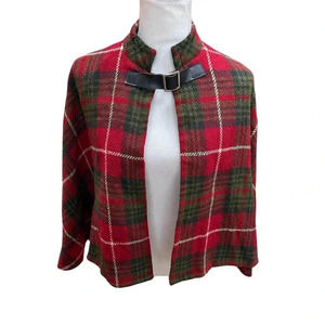Womens classic Vintage Wool Plaid Red Caplet Coat Size N/A
